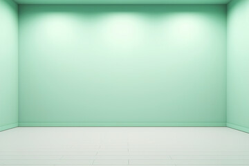 An empty, mint coloured room with subtle lighting. (Generative AI)