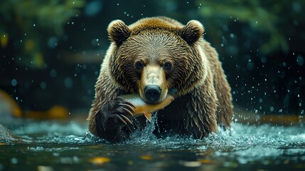 Obraz premium Wildlife Photography: Bear Capturing Salmon