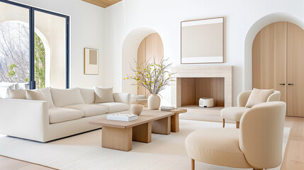 Living room modern interior design with comfortable furniture natural light and minimalist decor