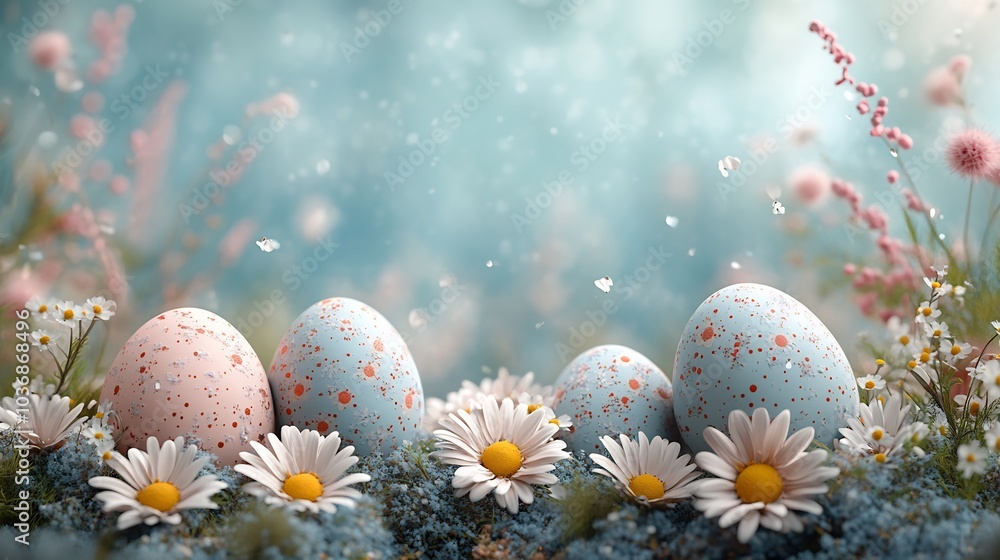 Aufkleber festive happy easter background displaying delightful scene of intricately painted eggs and cheerful