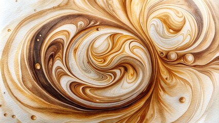 Abstract Watercolor Swirl Patterns in Drone Photography with Textured Coffee Inspirations on White Background for Artistic Home Decor, Modern Art Prints, Unique Wall Art Designs