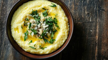 Creamy Polenta Bowl with Fresh Herbs and Garnish