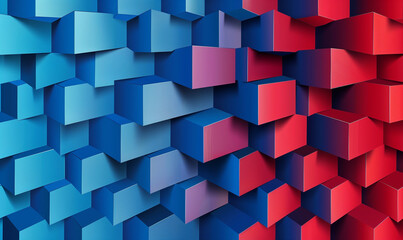 Obraz premium Abstract geometric background with a red and blue gradient cube pattern, vector illustration design for a banner, wallpaper