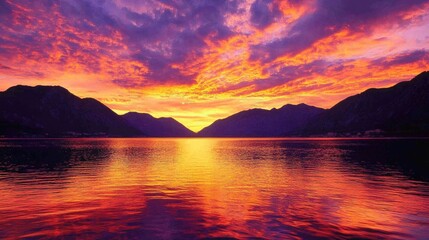 Fototapeta premium Panoramic Sunset View of Kotor's Bay