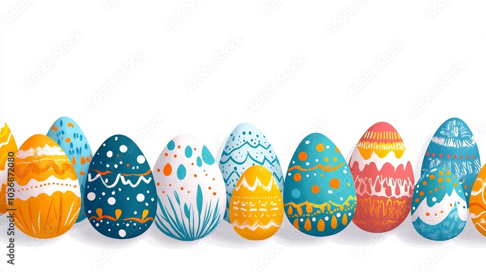 Poster flat design set of colorful easter eggs arranged a playful pattern on a clean white background each 