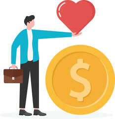 Love money, businessman dedicated heart to the dollar


