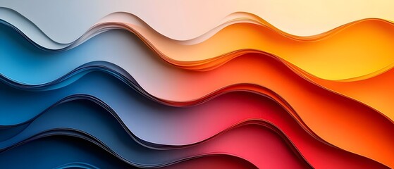 Abstract design featuring flowing waves in shades of blue, orange, and gray, creating a dynamic and vibrant visual effect that evokes movement and energy.