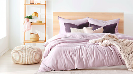 Cozy bedroom with modern decor featuring soft bedding and stylish accessories