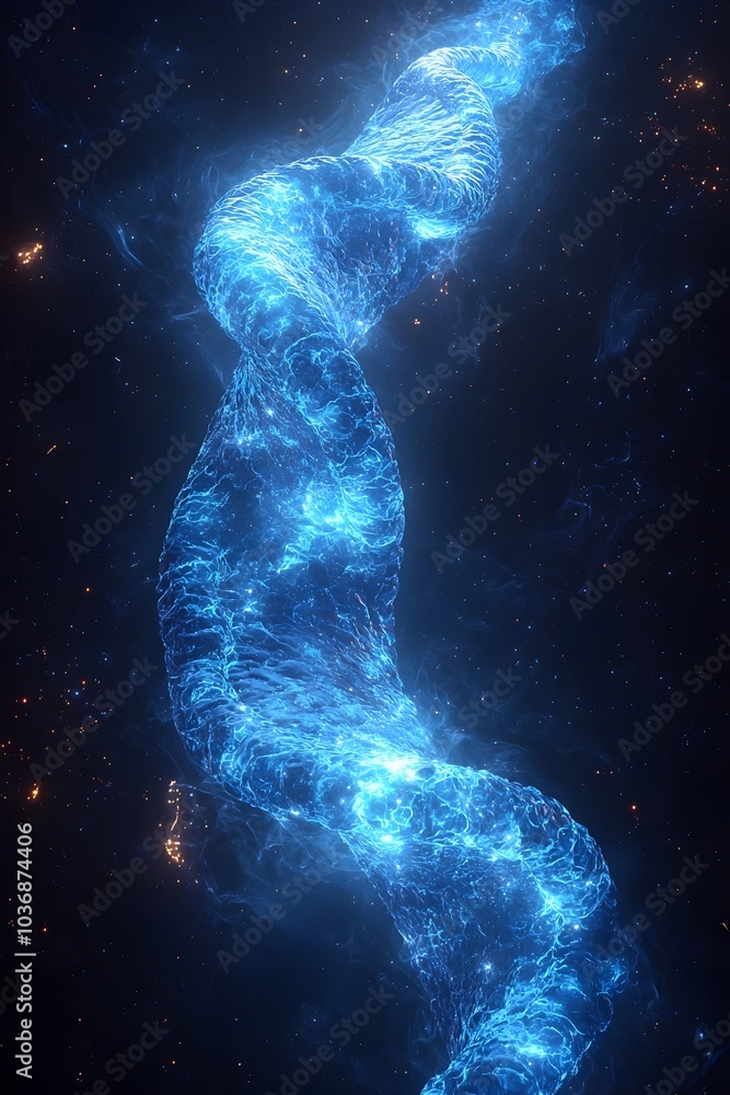 Poster an abstract representation of swirling blue energy in a cosmic backdrop, creating a mesmerizing visu
