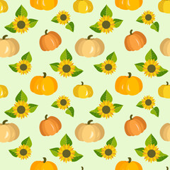 Vector - seamless pattern of  sunflowers and pumpkins.