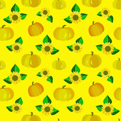 Vector - seamless pattern of  sunflowers and pumpkins.