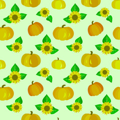 Vector - seamless pattern of  sunflowers and pumpkins.