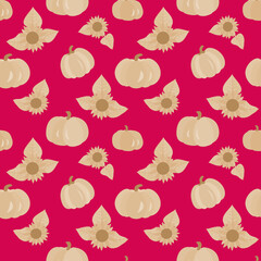 Vector - seamless pattern of  sunflowers and pumpkins.