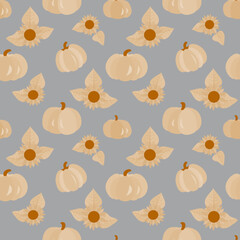 Vector - seamless pattern of  sunflowers and pumpkins.