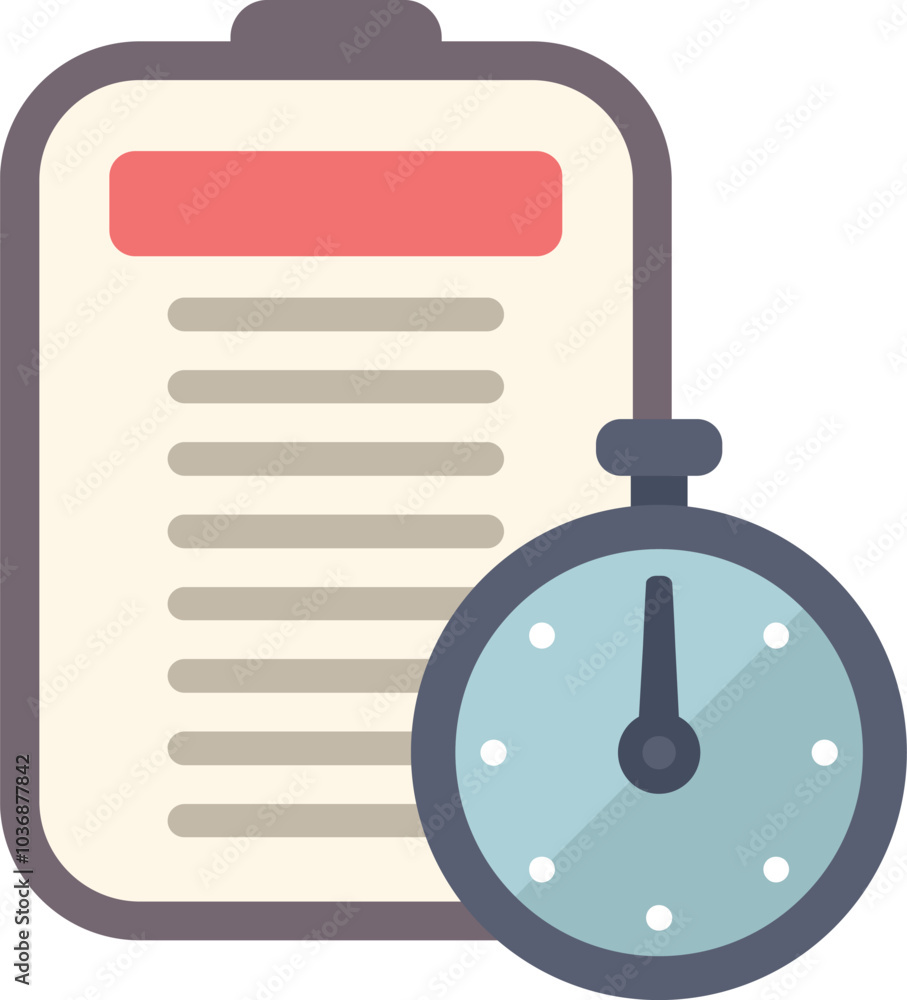 Poster stopwatch is measuring time running out for completing checklist on clipboard