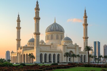 Naklejka premium Beautiful mosque as a place of worship for Muslims created with Generative AI