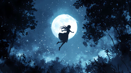 Fototapeta premium Moonlit Forest Adventure: Stealthy Ninja Girl in Anime Art