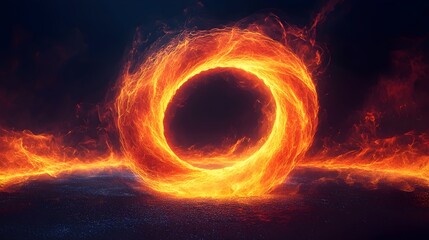 Fototapeta premium A vivid circular flame emanating intense heat and light, creating a mesmerizing focal point against a dark, smoky background.