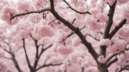 Captivating View of Blossoming Cherry Trees With Delicate Pink Flowers in Springtime Garden.