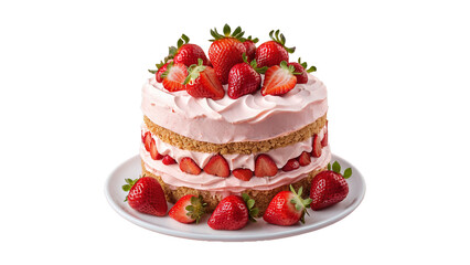 1 large cake with strawberry flavor There are many strawberries. transparent background