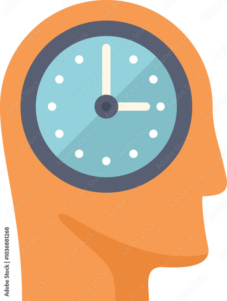 Poster human head with clock inside representing thinking about time management