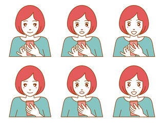 スマホを操作するショートカットの女性