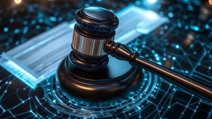 Digital Justice Concept with Gavel and Technology Background