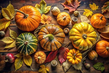 Hand-painted watercolor illustrations featuring ripe pumpkins, golden leaves, and snail mushrooms, perfect for enhancing your seasonal decor and craft projects this autumn.