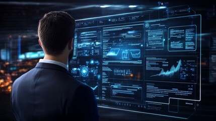 Businessman Analyzing Data on Digital Screen