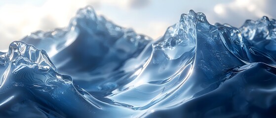 Obraz premium Abstract close-up of crystal clear water waves, showcasing intricate textures and reflections in shades of blue, creating a serene and tranquil atmosphere.