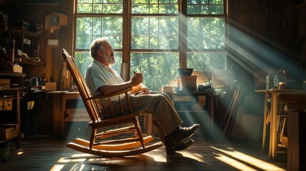 Rustic Craftsman in a Sunlit Workshop