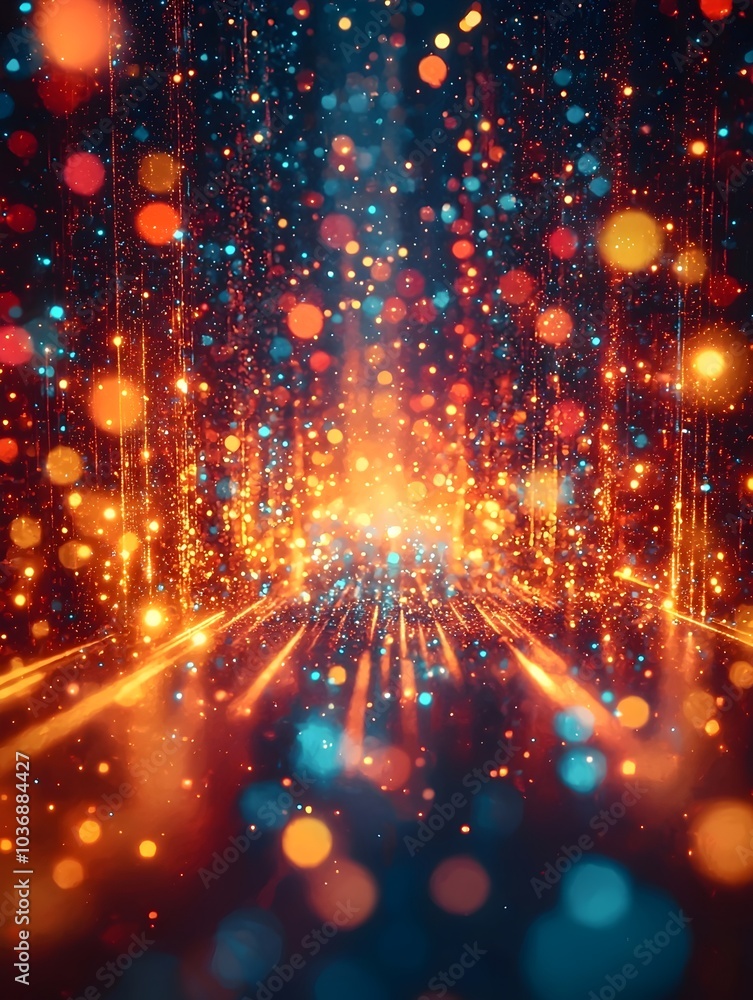 Poster an abstract image featuring vibrant blue and orange bokeh lights, creating a mesmerizing atmosphere 