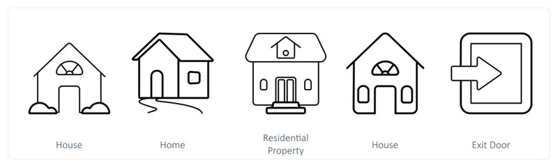 A set of 5 mix icons as house, home, residential property