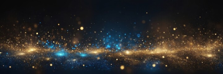 Obraz premium blue and gold glowing particles against a dark background