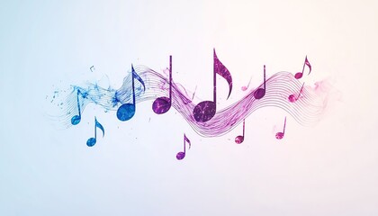 Naklejka premium Colorful musical notes flowing in a dynamic wave, symbolizing harmony and rhythm on a light background.