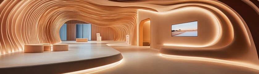 Minimalist Earth Toned Interior with Soft Lighting