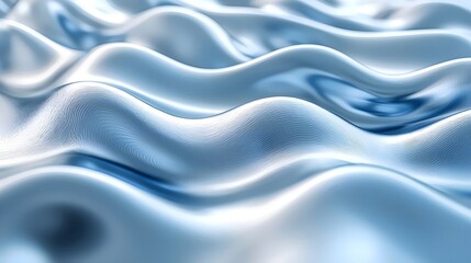Naklejka premium An abstract image depicting smooth, flowing waves of shimmering blue fabric, creating a serene and calming atmosphere with light reflections.