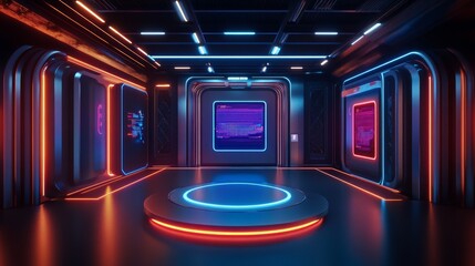 Sleek Futuristic Exhibition Space with Neon Lights