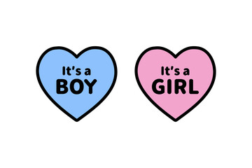 It's a boy and girl heart icon. Pregnancy, newborn baby, gender reveal, party celebration concepts. Colored outline decorative vector design isolated illustration.