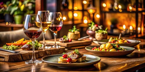 Low Light Photography of Cibus: Culinary Delights Captured in Dim Lighting, Gourmet Plates, Ambient Atmosphere, Elegant Dishes, Food Styling, Textures