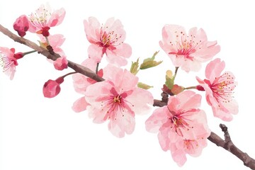 Beautiful cherry blossom branch displaying delicate pink flowers in full bloom during spring