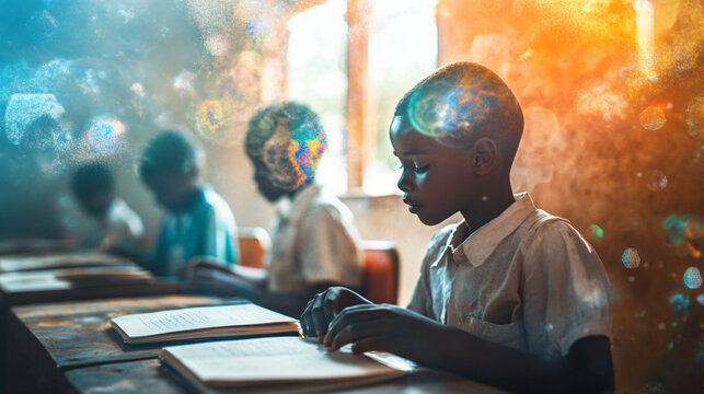 A visually striking image promoting access to education for marginalized communities.