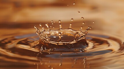 Golden water crown splash in high-speed photography, liquid motion captured in detail