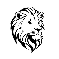 head lion line art logo. flat mascot logo of lion head side view vector illustration in black and white clipart. Lion Logo Template.