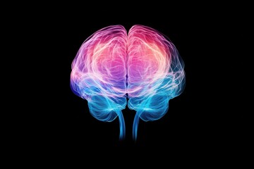 anatomical brain emitting waves of colored lines, front view