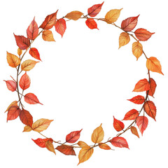 Round frame of autumn leaves with vibrant colors creating an inviting seasonal decoration for fall, round autumnal leaves frame isolated