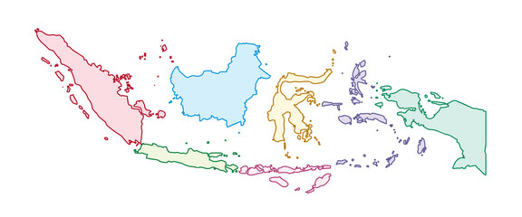 Obraz premium Illustration of a transparent white map of Indonesia with an colorful outline