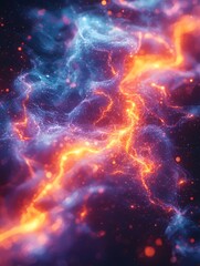 Fototapeta premium An abstract digital artwork featuring vibrant blue and orange swirls against a dark background, creating a sense of energy and movement.