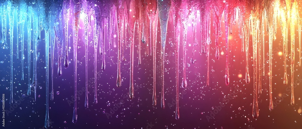 Poster a vibrant abstract background featuring colorful icicles, with cascading droplets against a gradient