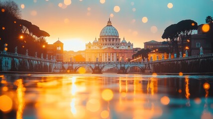 Fototapeta premium Sunset view of a grand architectural landmark.